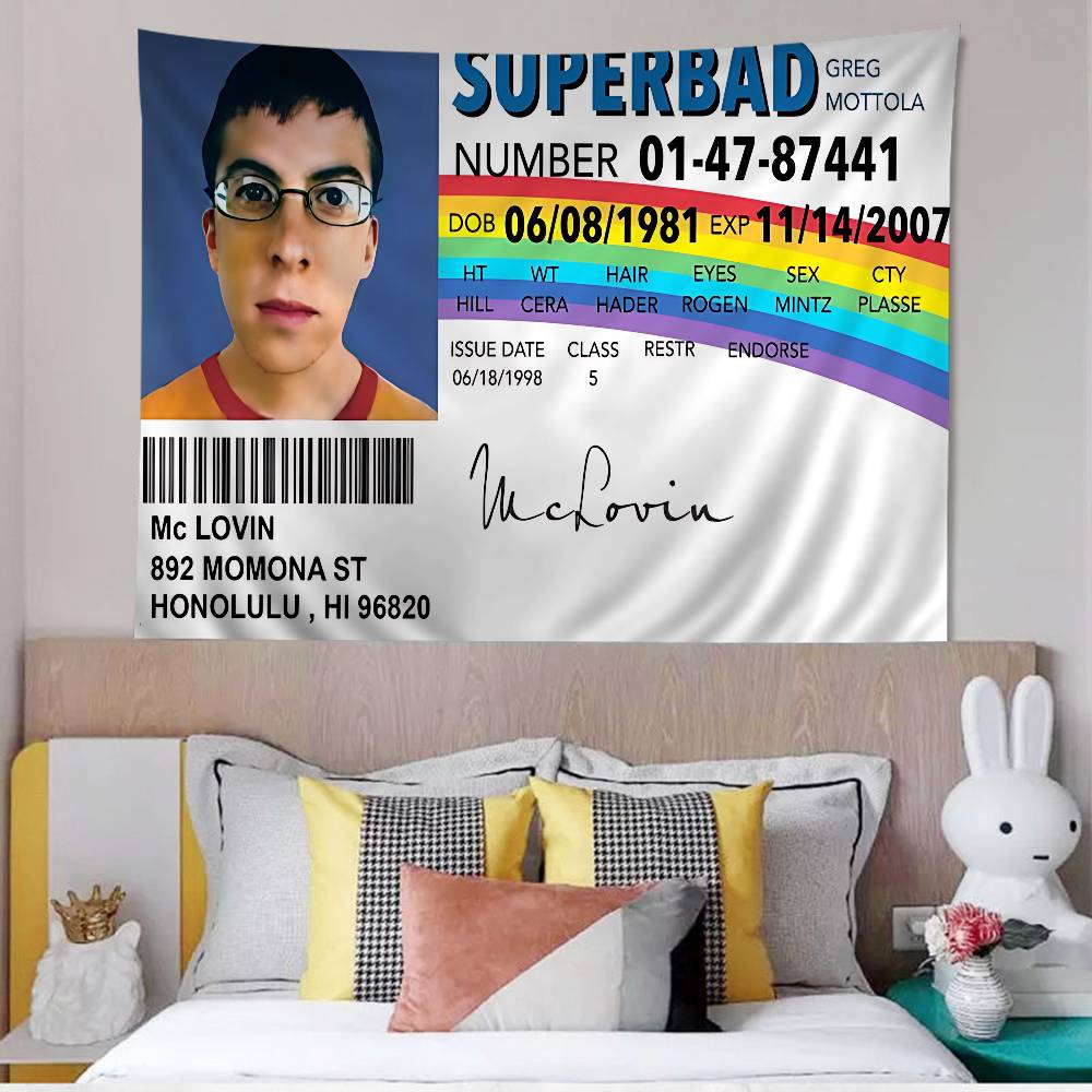 Mclovin Movie Superbad Printed Large Wall Tapestry Hanging Tarot Hippie Wall Rugs Dorm Cheap Hippie Wall Hanging