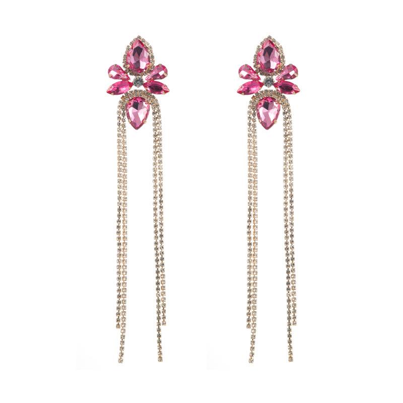 Women's Super Flash Rhinestone Claw Chain Tassel Earrings Long Luxury Versatile Drop Earrings