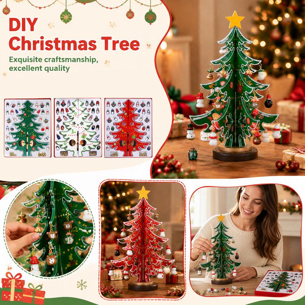 Wooden Christmas Tree Ornament DIY Assembly Kit - Large Holiday Set for Home Decor