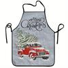 Large Christmas Apron with Vintage Red Truck Snowy Gnomes Print Heavy-Duty Kitchen Apron for Cooking Holiday Parties