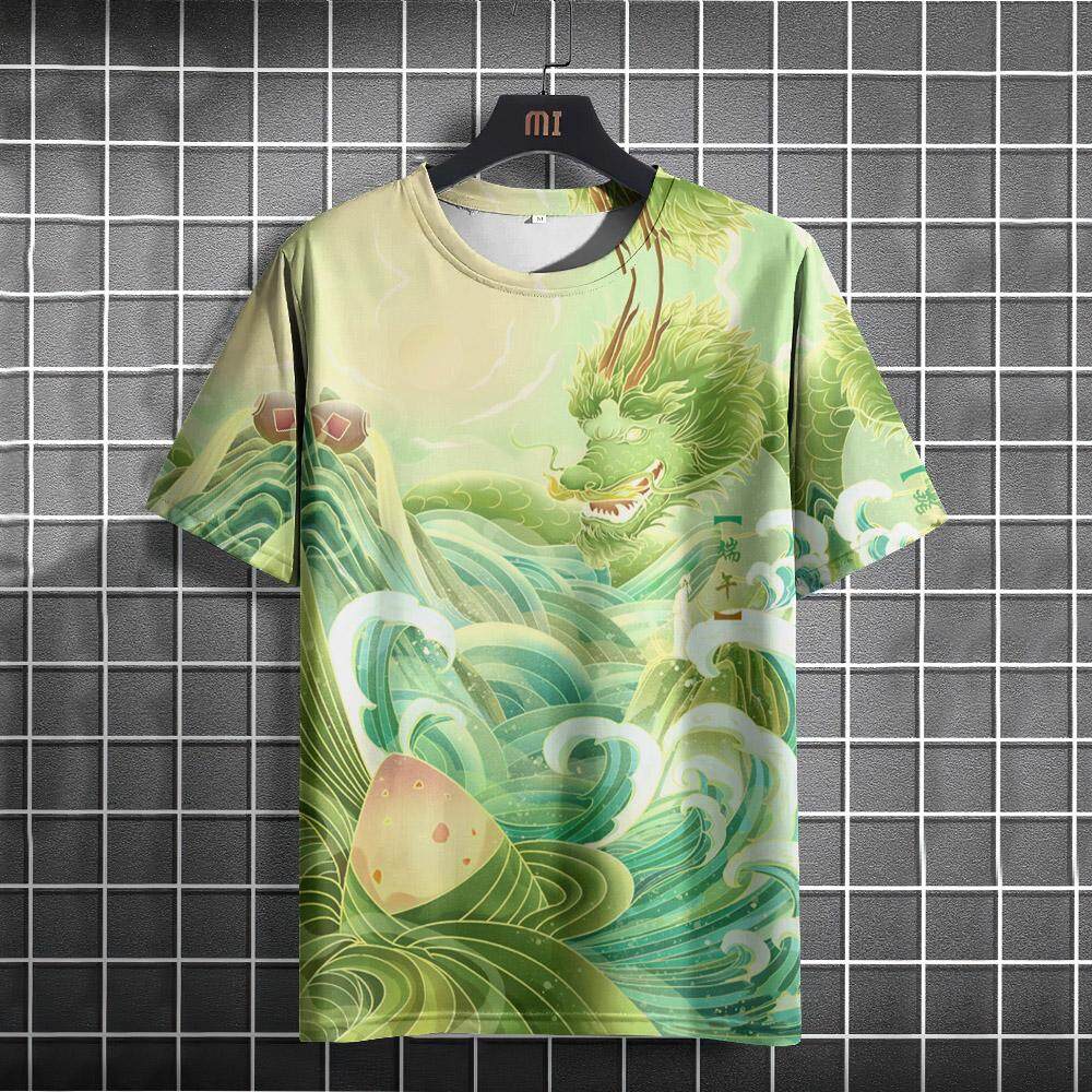 

Китайский фестиваль Драконьи лодки Фестиваль футболка праздничная одежда для мужчин повседневная с коротким рукавом y2k Street повседневные топы мужская одежда 6XL