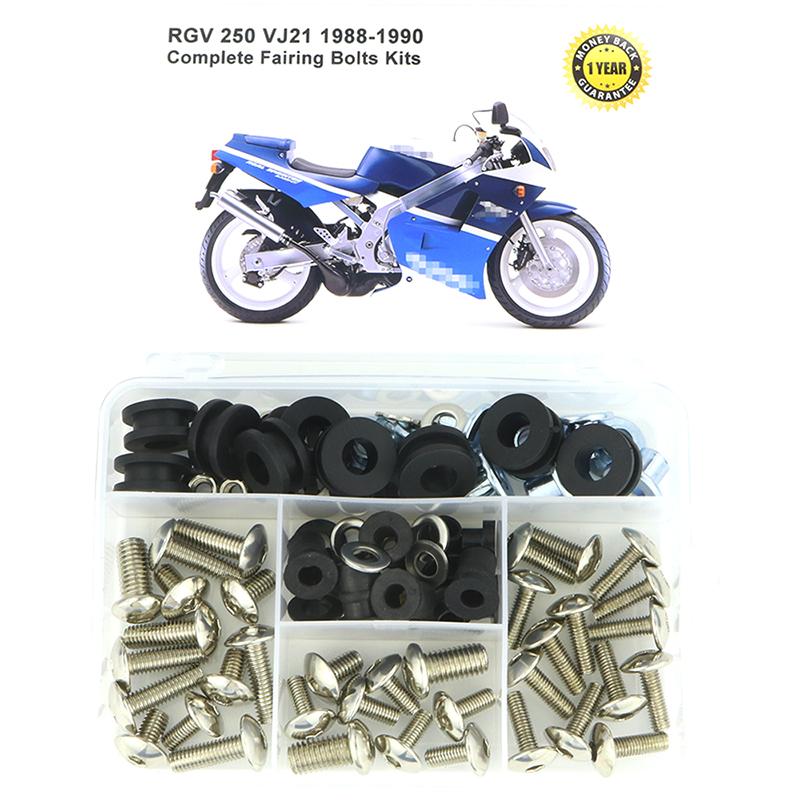 Passend für Suzuki RGV 250 VJ21 1988 1989 1990 Kompletter Vollverkleidungs-Schraubensatz Karosserieschrauben Stahlklammern Schnellmuttern Abdeckschrauben