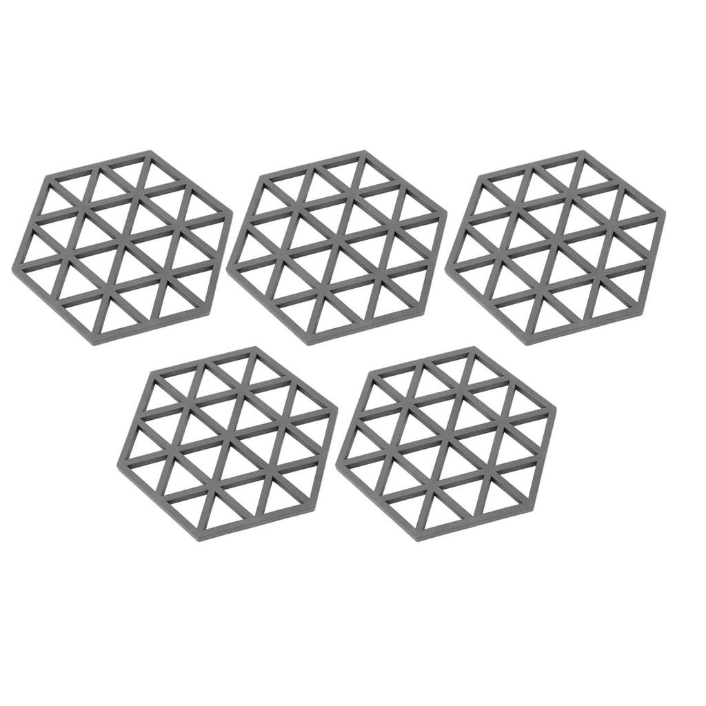 5pc Silicone Hexageon Placemat Heat Insulation Dish Cup Bowl Mat for Dining Table Grey