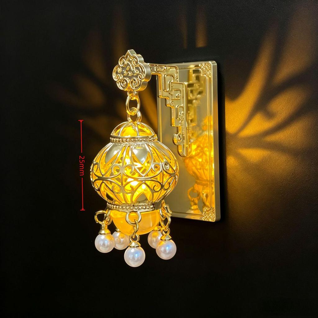 Ancient Style Luminous Lantern Refrigerator Magnet with Pavilion Tassel and Pearl Ornament