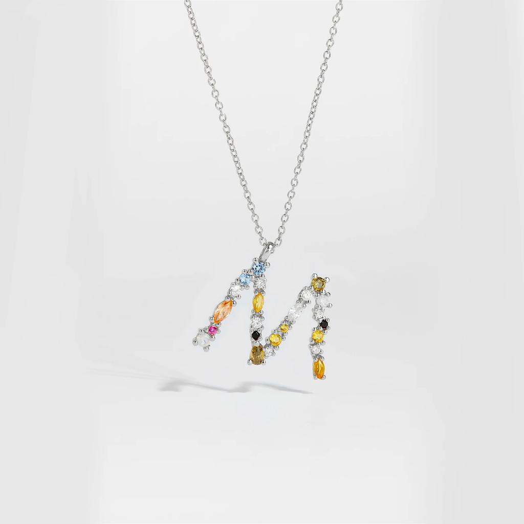 925 Sterling Silver Gold Letter M Pendant Initial F Alphabet Necklace Monogram Opals 2020 Women Accessories Jewelry