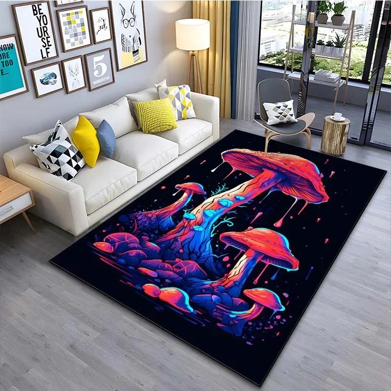 Fantasy Forest Mushroom Pattern Area Rug for Living Room Bedroom Bedside Non-Slip Floor Mat Nature-Inspired Home Decor