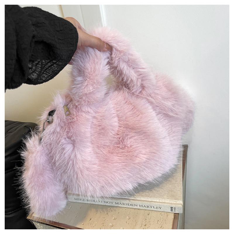 Plush bag women's autumn and winter new rose red handbag doll little monster fluffy bucket bag