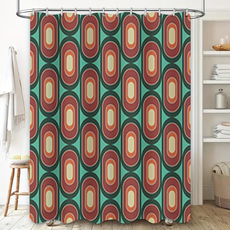 Vintage Retro Style Shower Curtain Classic Colorful Circles Pattern for Bathroom Decor 72'' x 84'' Blue, Red, Beige Green