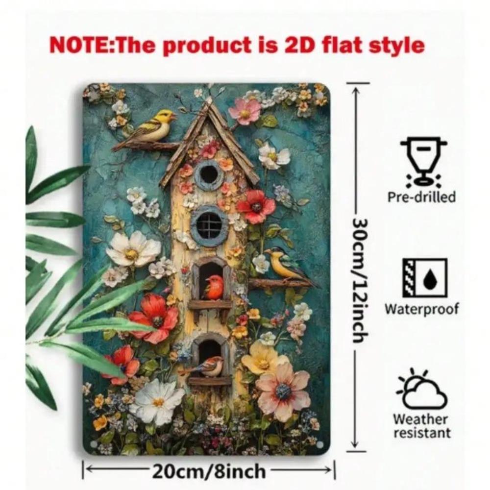 Décoration Murale Nid d'Oiseau 3D Art Métallique Floral Vintage Panneau de Jardin Ferme