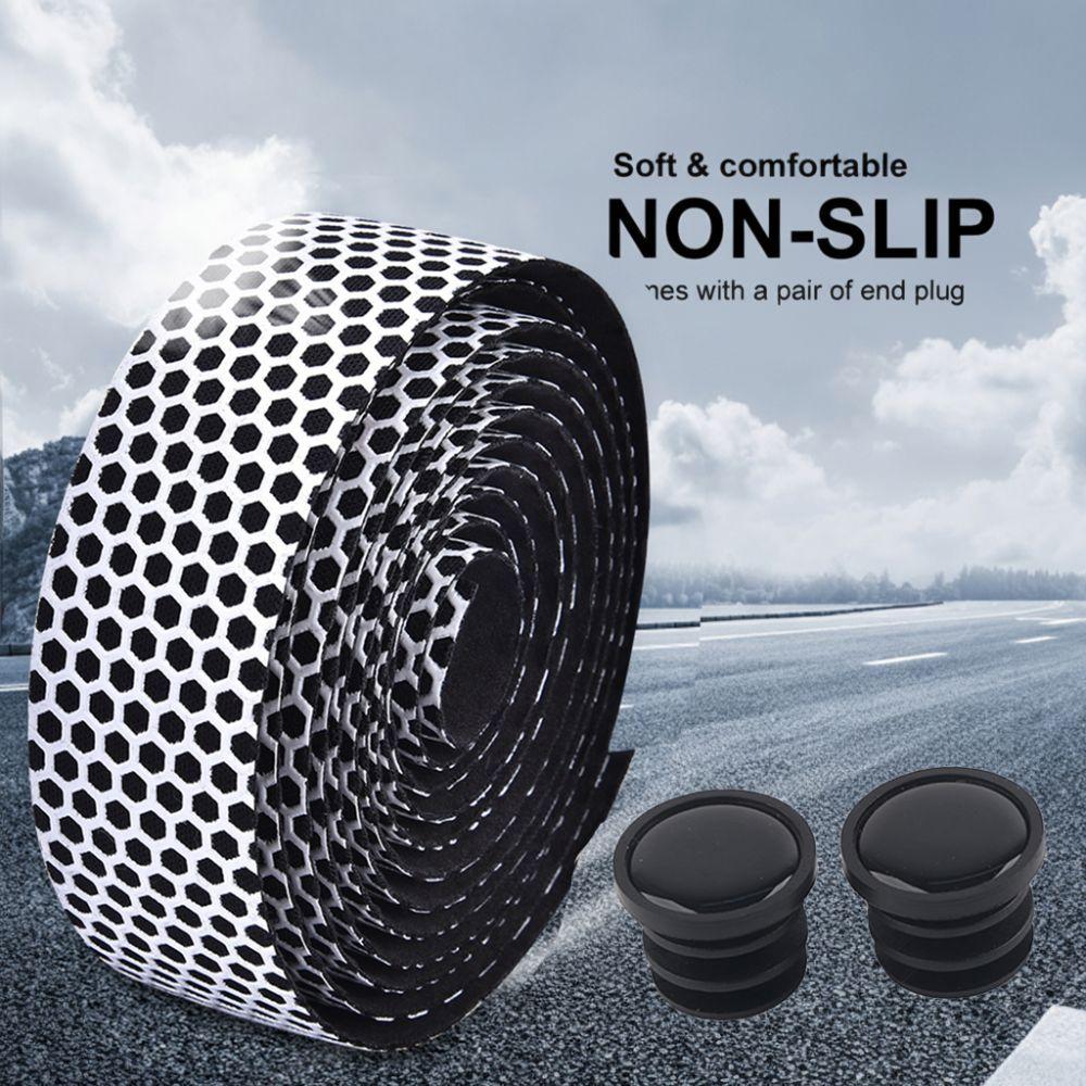1 Pair PU+EVA Bike Handlebar Tapes Anti Skid Honeycomb Handlebar Grip Tapes with Bar End Plugs Shock Absorption Bicycle Bar Tape