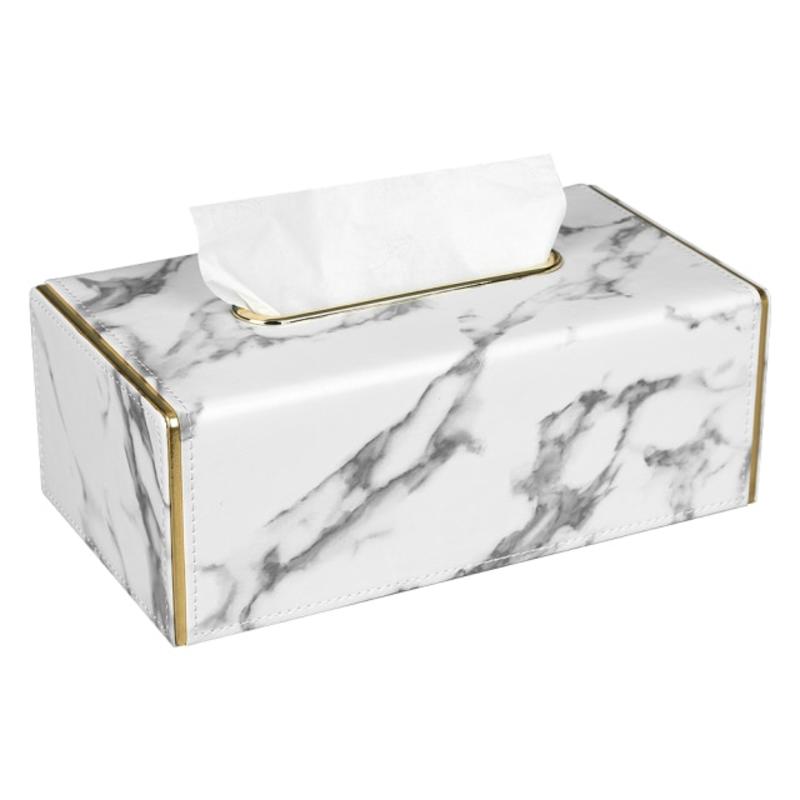 Multifunctional PU Leather Rectangular Marble Towel Drawer Holder Gold Ring Cover Hotel Houseware Dispenser | Rectangular Towel Box | Towel Box