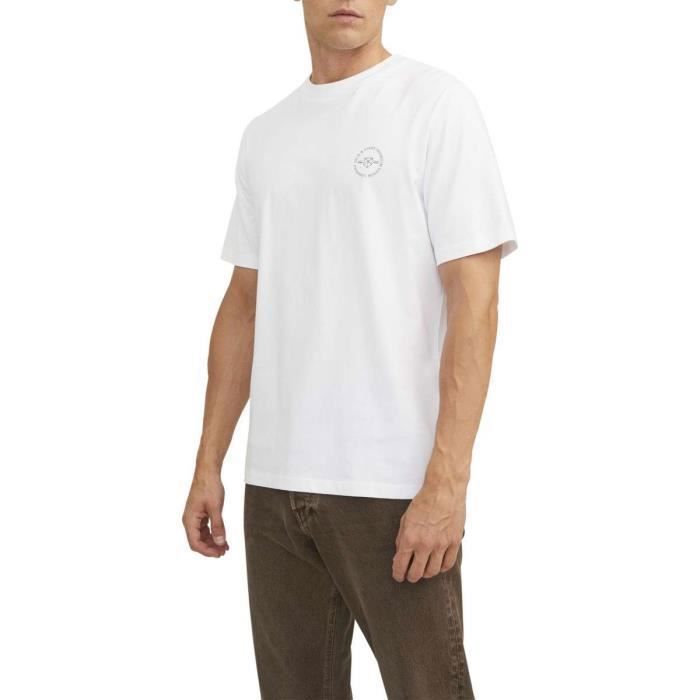 T-shirt coton - PREMIUM BY JACK & JONES - Regular - Blanc - Manches courtes - Col arrondi