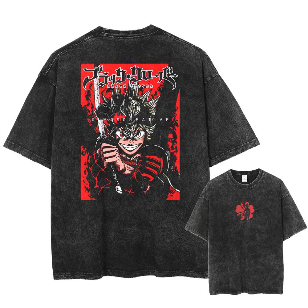Men Women Black Clover T Shirt Asta Manga Tshirt Washed Cotton T-shirt Clothing Summer Short Sleeve Oversized Tees Streetwear