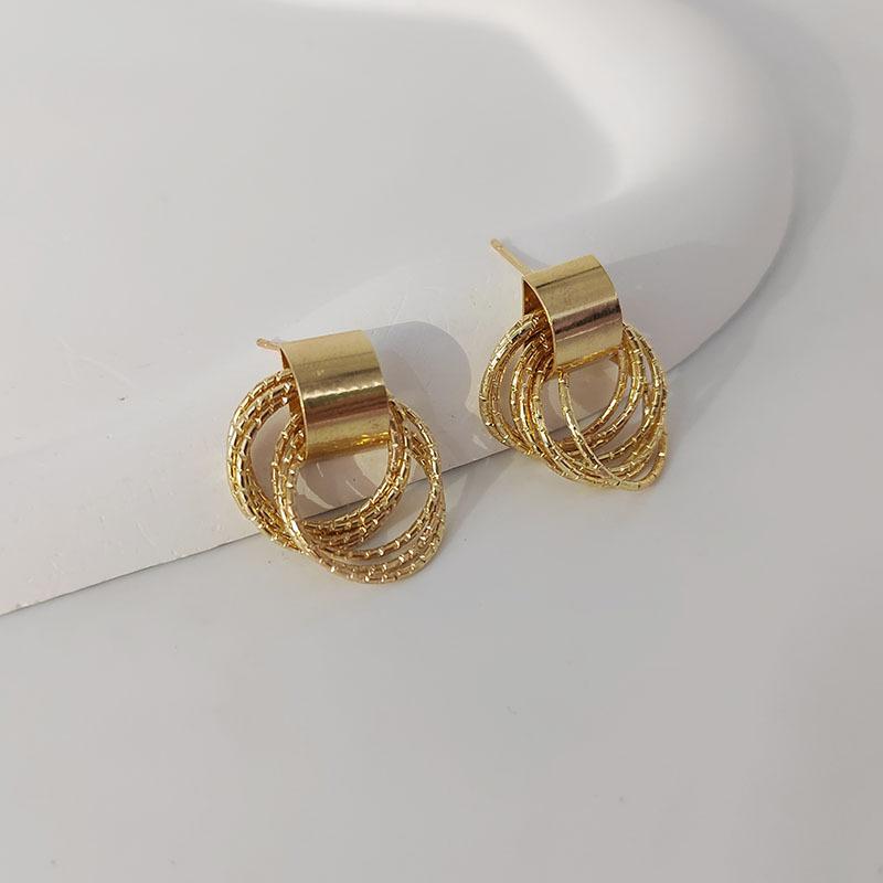 Women Simple Fashion Hollow Circle Multi Layer Wrapped S925 Silver Pin Earrings