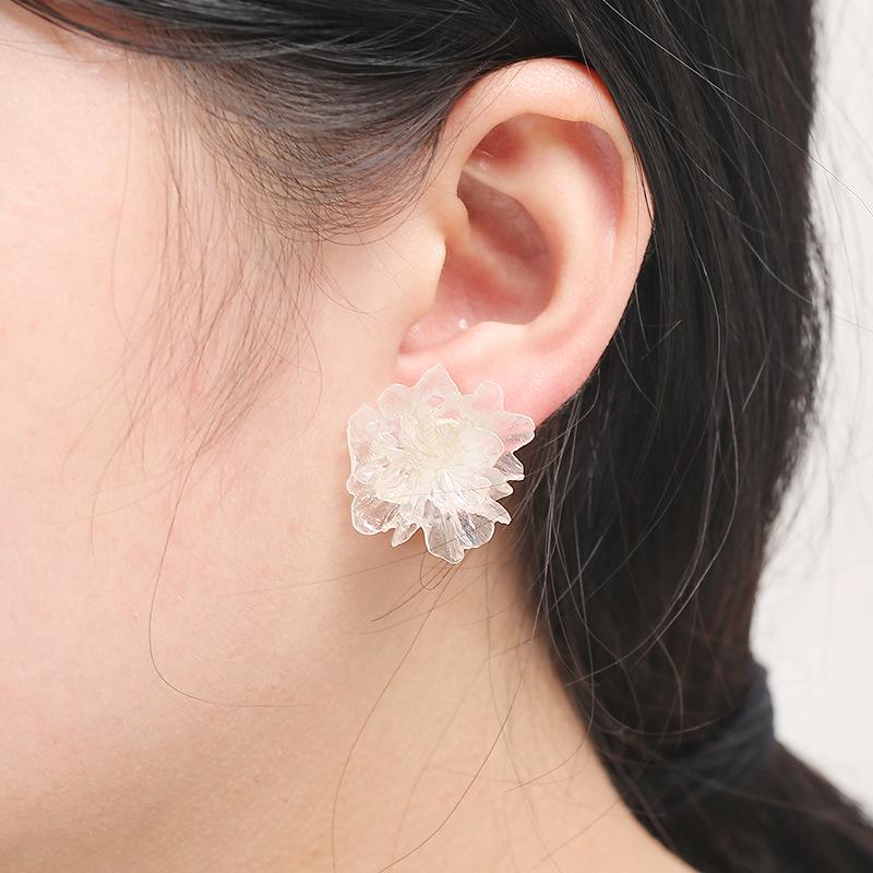 Anna Style Frosted Flower Earrings, 925 Silver Needle - Trendy Transparent Studs for Spring/Summer.