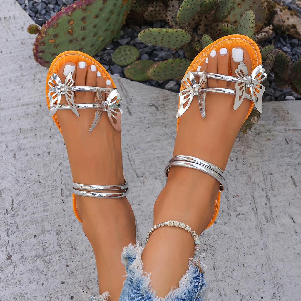 Fashion European and American Foreign TRADE LARGE Size Butterfly Rhinestone Flat Slippers Women Wear Beach Flip-flops Slippers