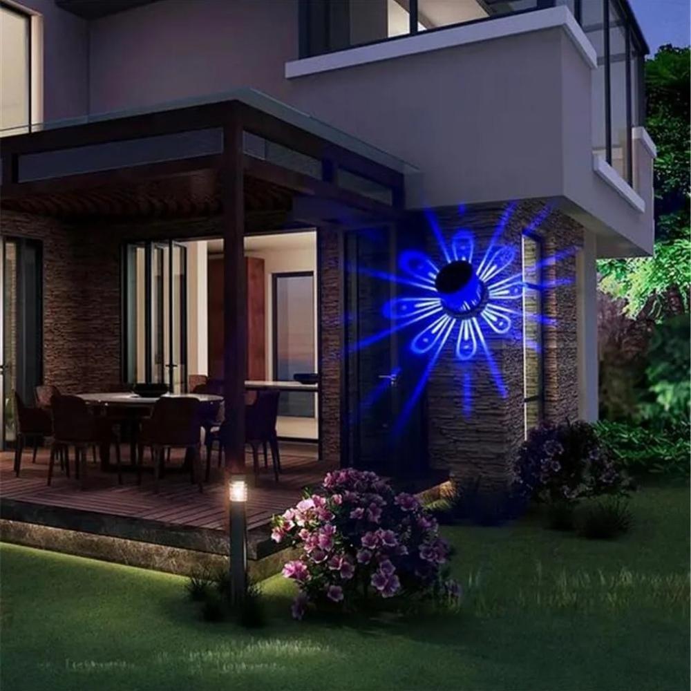 Solar Peacock Projection Lights Outdoor LED Wall Lamp Waterproof Solar Fence Lights for Yard Garden Lawn Christmas Decor