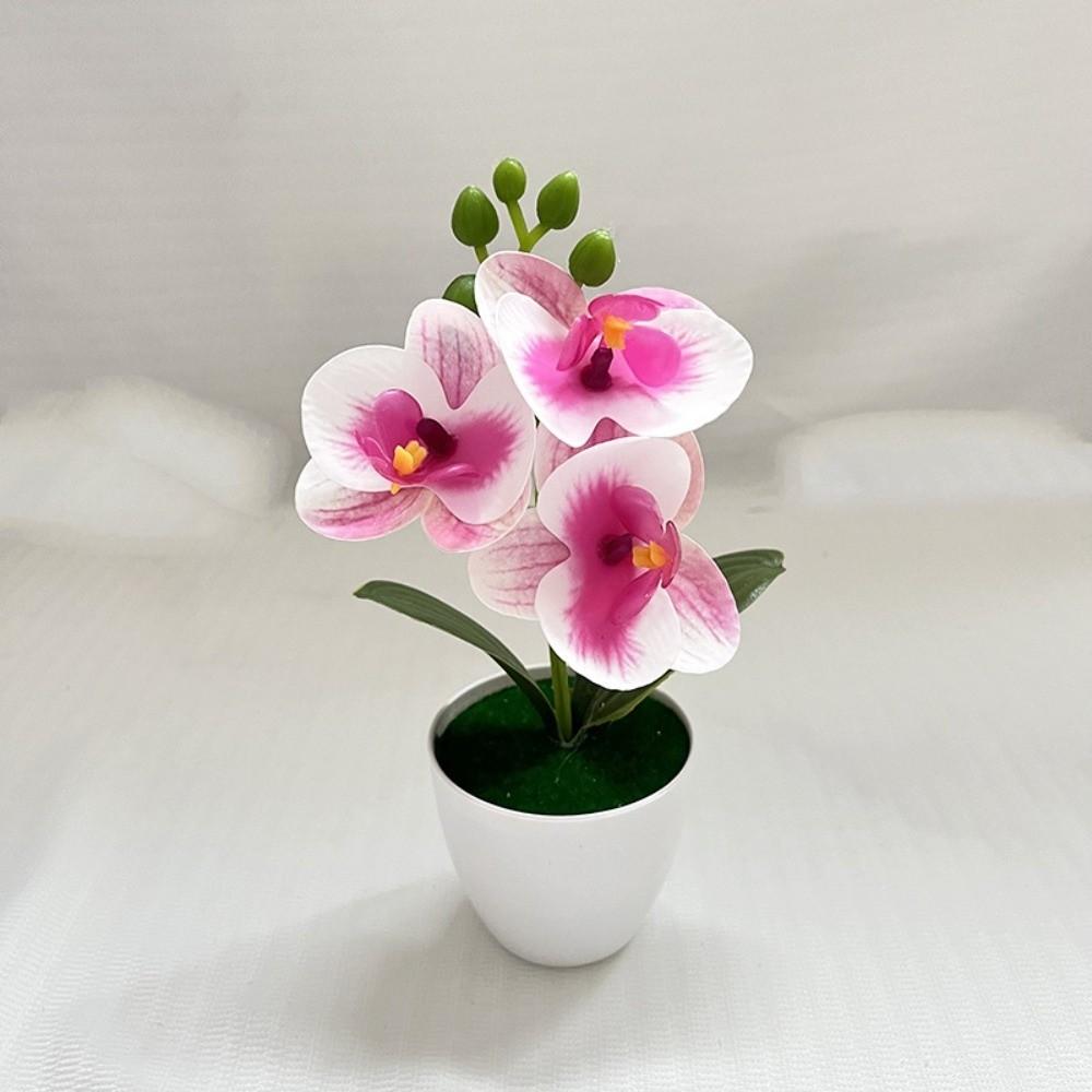 White Flower Pot Artificial Orchid Bonsai Multi-Bloom Artificial Faux Plants  Home Decor