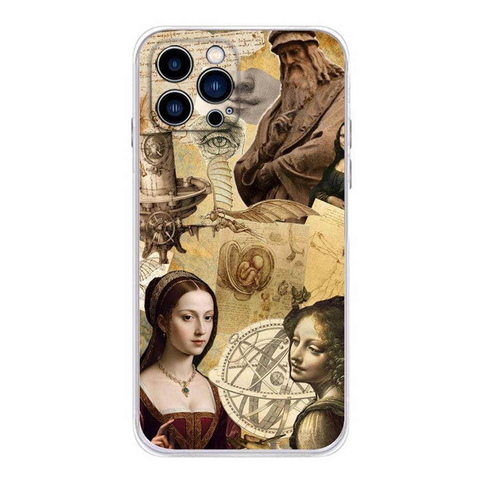 L-Leonardo da Art Vinci Phone Case For iPhone 17,16,15,14,13,12,11 Plus,Pro,Max,XR,Plus,E,Mini Transparent Soft Cover