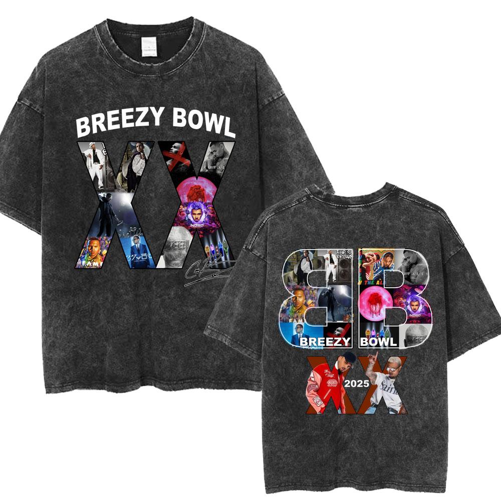 Chris Brown Breezy Bowl XX Concert Tour Washed T Shirts Vintage Hip Hop Gothic T Shirt Mens Oversized Cotton Tshirt Streetwear