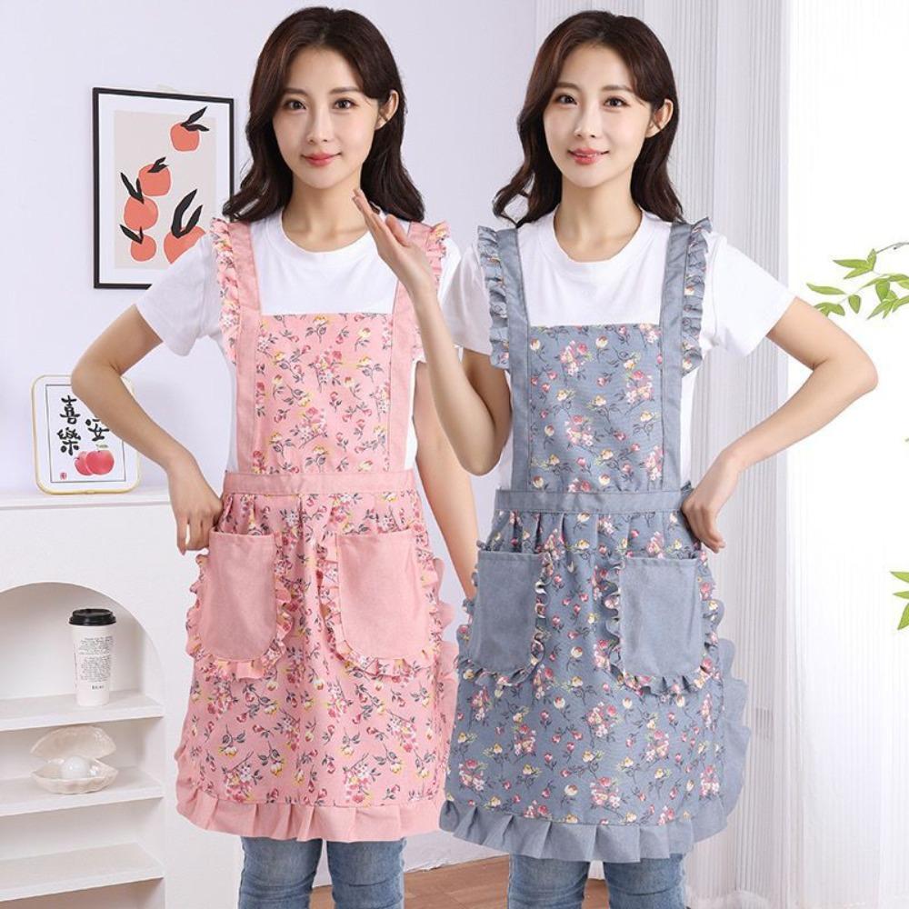 Breathable Ruffle Edge Apron Oilproof Kitchen Apron New Floral Apron Kitchen Cooking