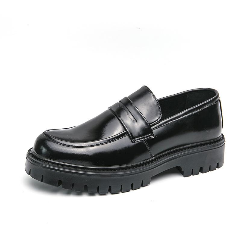 Glossy One-pedal Platform Casual Leather Shoes Men's Driving Lazy Foot-covering Small Leather Shoes Loafers Doudou Leather Shoes