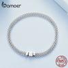 Bamoer 925 Silver Classic Square Buckle Bracelet Retro Braided Silver Chain Link for Women Platinum Plated Fine Jewelry