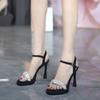 Temperament Rhinestone High-heeled Sandals Women's 2025 New Celebrity High-end Waterproof Table Thick Sole with Open-toed Stiletto
