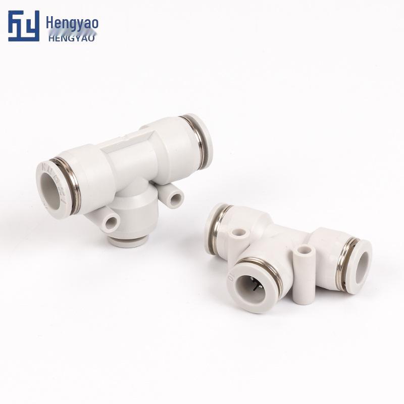 Three-Way T-Type Pneumatic Quick Connect Fittings - White/Black PE4/6/8, Reducing Air Hose Connector, PEG6-4