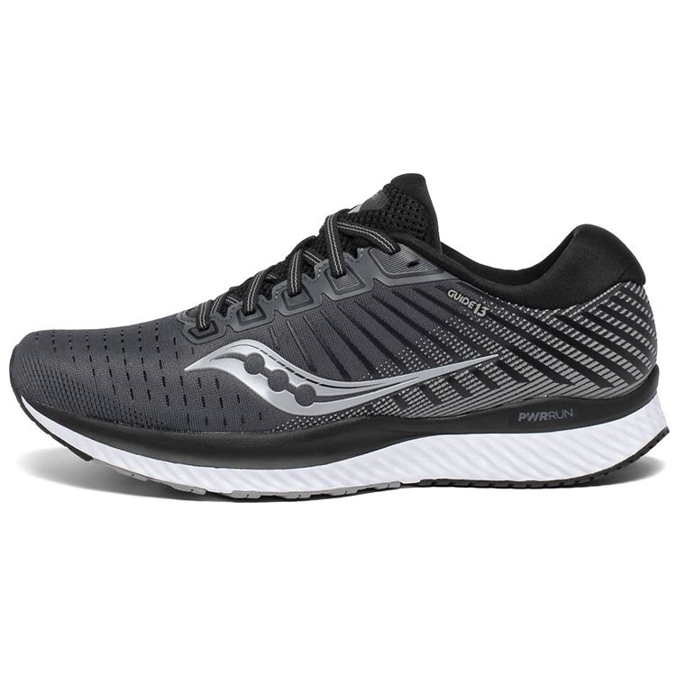 SAUCONY Guide 13 Stability Lace-Up Mesh Slip-Resistant Supportive Lightweight Low-Top Running Shoes Men Running Shoes Black White S20548-40
