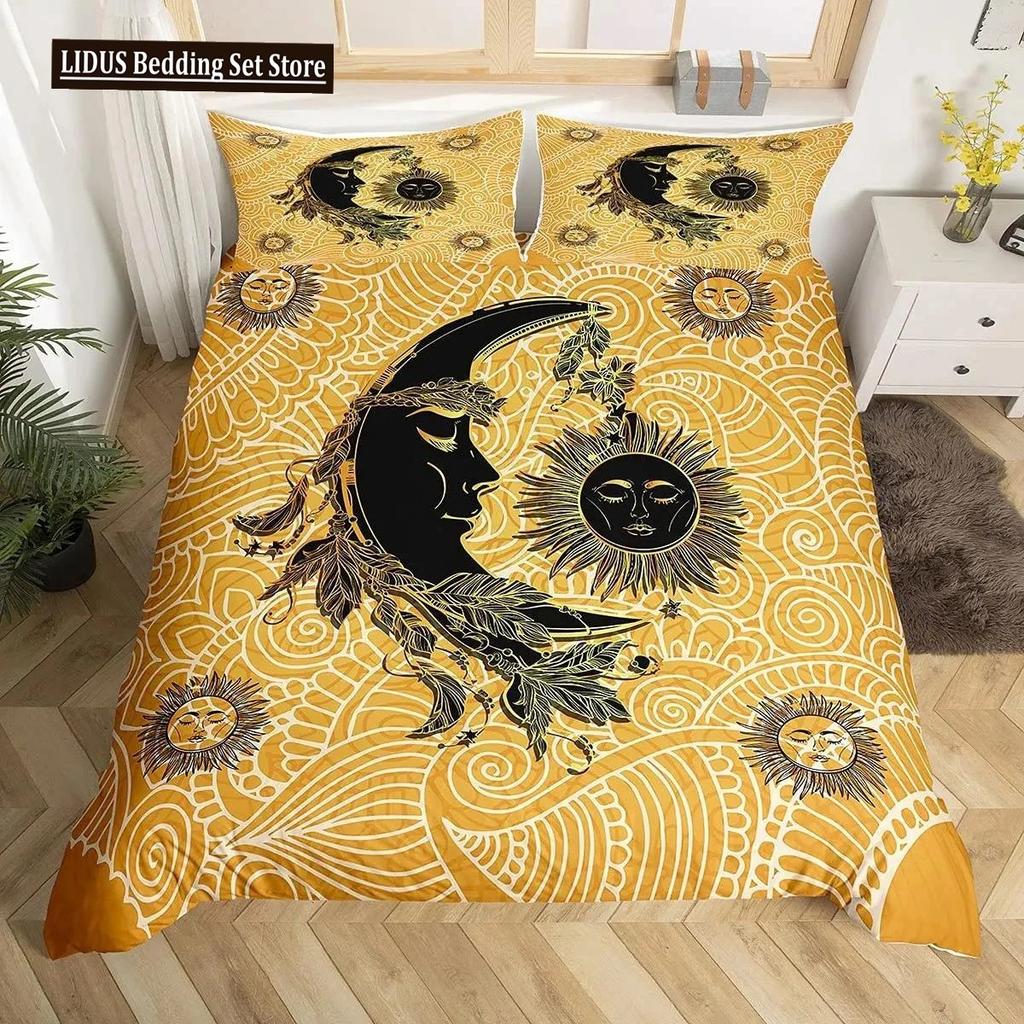 Mandala Duvet Cover Collection Sun And Moon Comforter Cover Ties Exotic Style Black And White Botanical Floral Polyester Bedding Collection