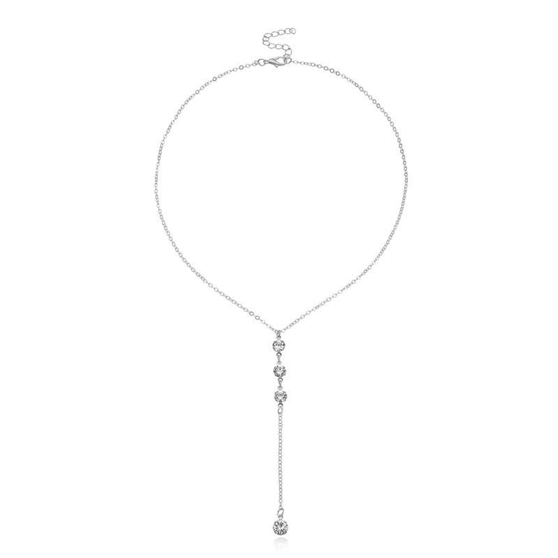 

Stylish geometric Y-shaped inlaid diamond collarbone chain female versatile, simple rhinestone fringed necklace срібний