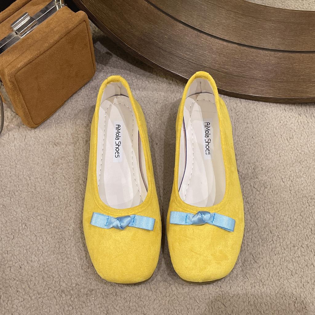 Fashion Elegant Bowknot Ballerina Women Flats Round Toe Comfort Slip-On Ladies Loafers Suede Single Mules Shoes for Woman Mary Janes