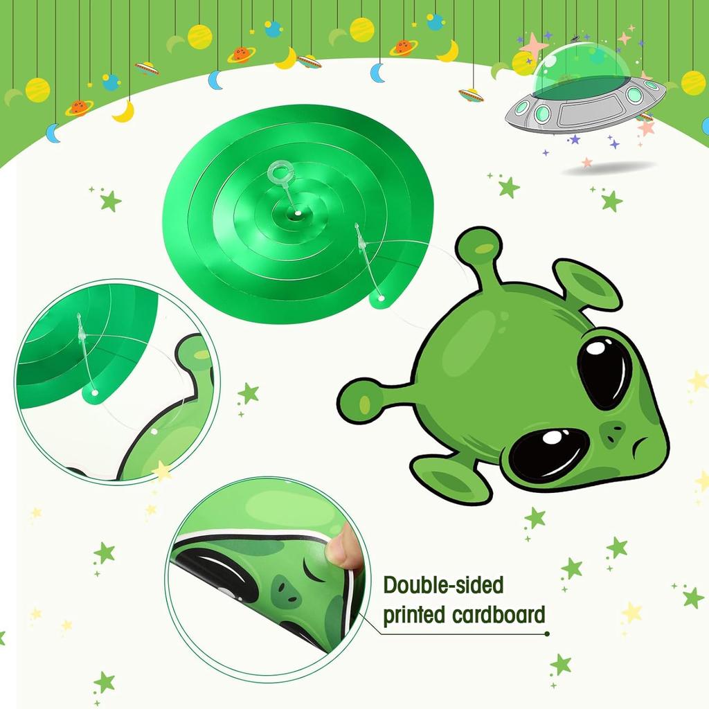 Capoda 54 Pcs Alien Decorations Hanging Swirls No DIY UFO Theme Party Ceiling Decorations Green Alien Outer Space Saucer Man Hanging Swirls for Boys