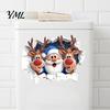 Creative Indoor Outdoor Ornaments Christmas Santa Claus And Elk Toilet Stickers, 3D Wall Breaking Decals, Easy Peel Stick Decals Waterproof