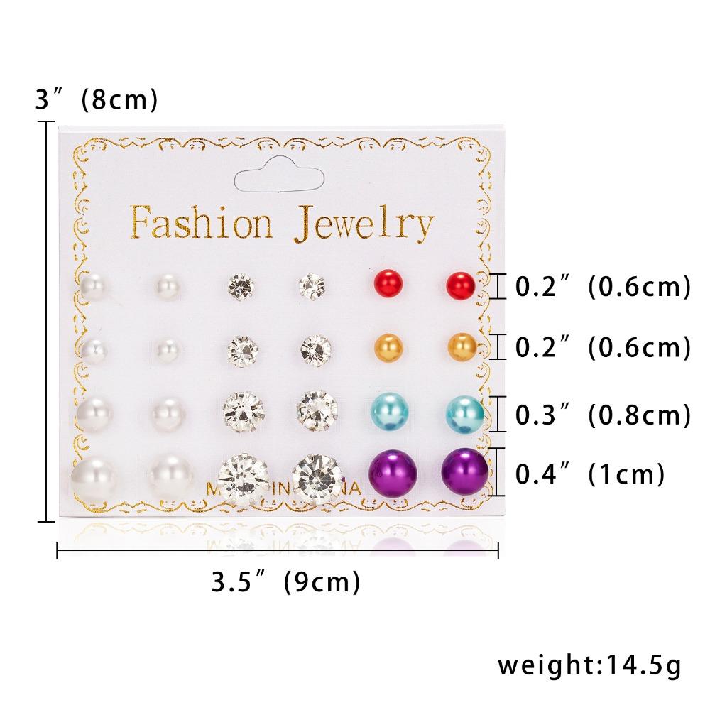 12 Pairs/set Classic Crystal Stud Earring Sets Women's Round Ball Metal Pearl Flower Earrings For Women Girl Gift Mixed Jewelry