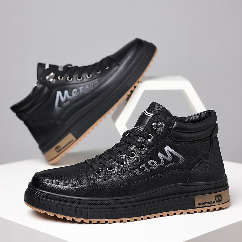 Fashion Mens Winter Plush Outdoor Shoes Leisure Walk Warm Ankle Boots Non-Slip Male Casual Sneakers Lace Up Snow High Top Botas