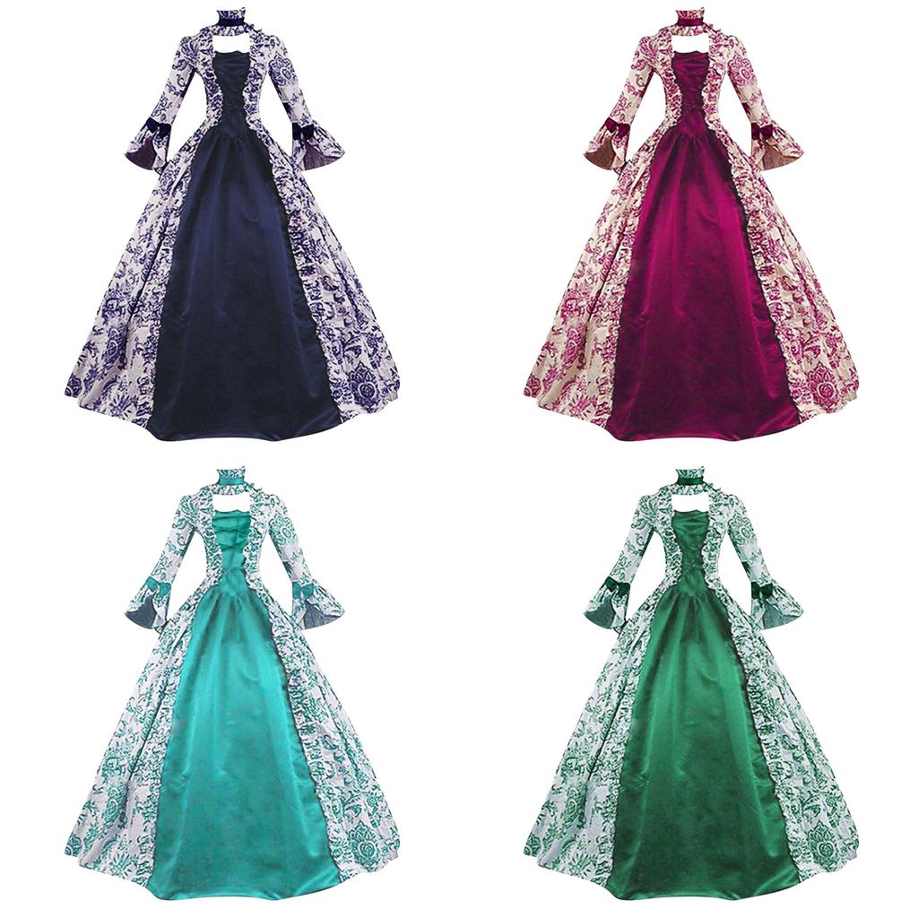 Vintage Floral Print Maxi Dress Off Shoulder U Neck High Waist Tiered Sleeves Bohemian Gown