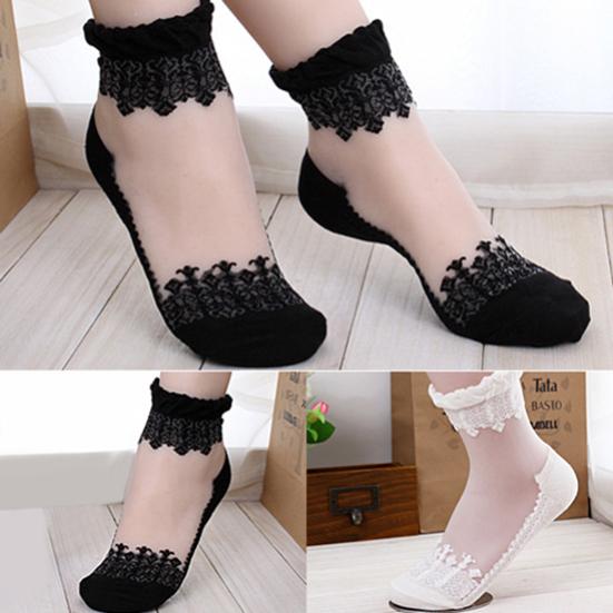 1 Pair Ultrathin Transparent Lace Elastic Short Thin Breathable Socks Women Gift