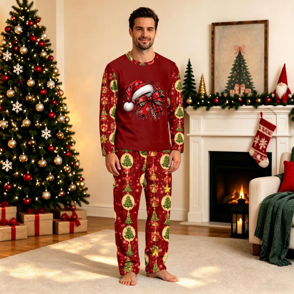 Family Matching Christmas Print Pajama Set, Long Sleeve and Long Pants Loungewear for Holiday