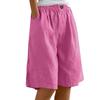 Women's High Waist Elastic Waistband Linen Bermuda Shorts Casual Loose Wide Leg Shorts With Side Pockets For Summer