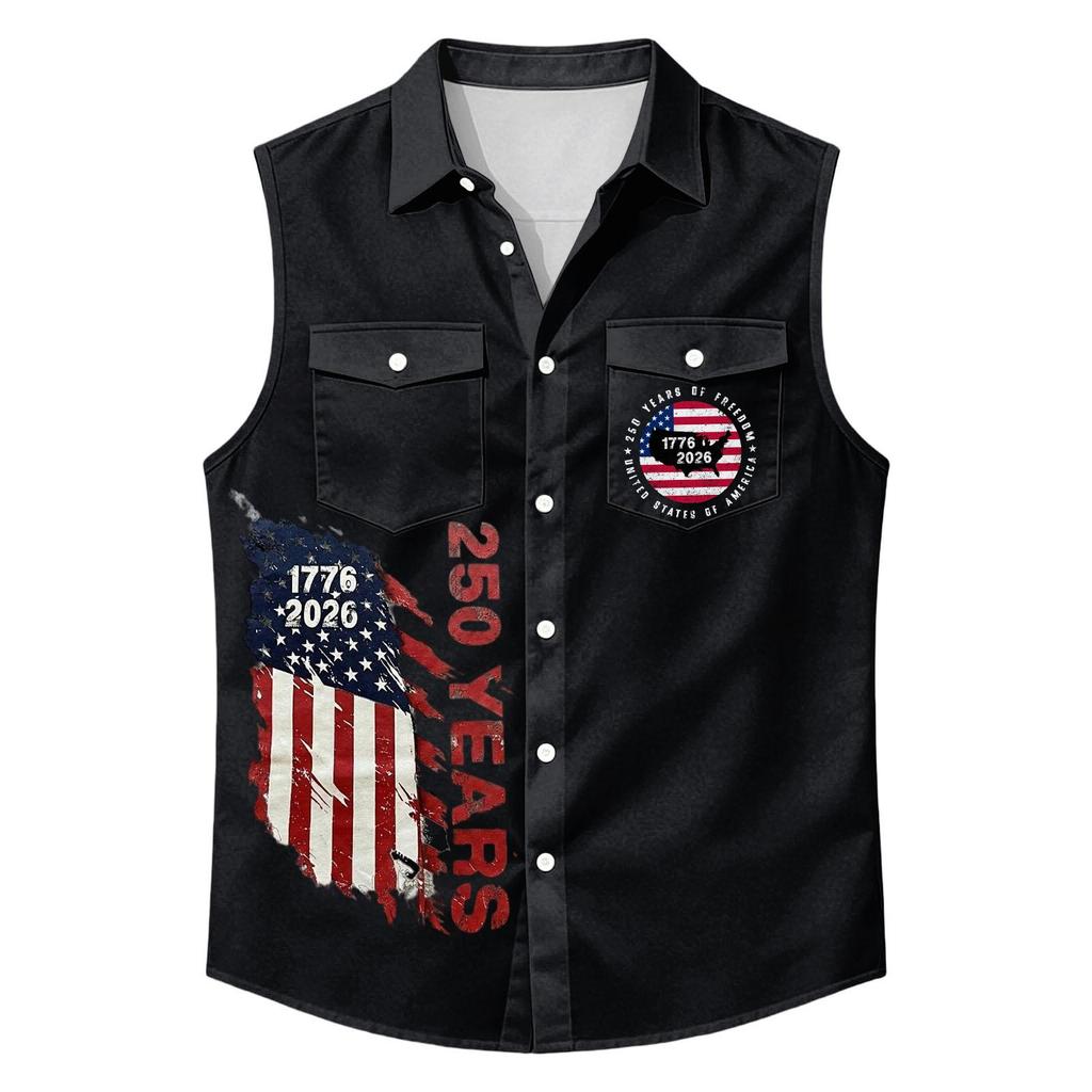 Men's Workwear Lapel Button-Down Vest Shirt - Lightweight Sleeveless Top