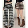 Women's 2025 Fall/Winter Retro Plaid Wool Blend Low-Rise Suit with Wide-Leg Pants & Hip-Hugging Skirt