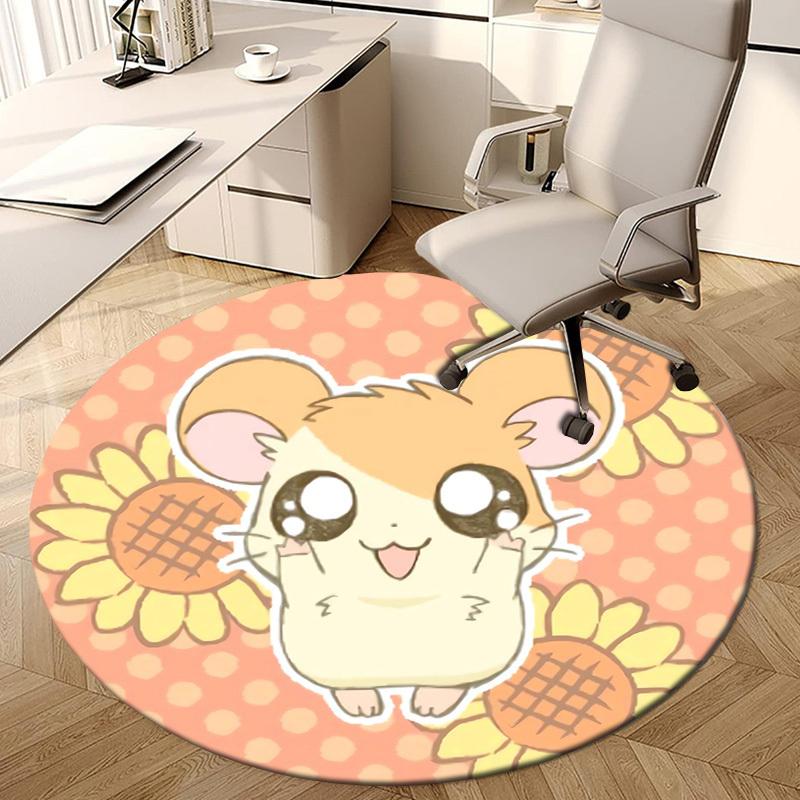 1pc Hamster with Sunflowers Round carpet, Made of Polyester,Perfect for Decorating Office Chairs, Living Rooms,Vibrant Decorative Rug