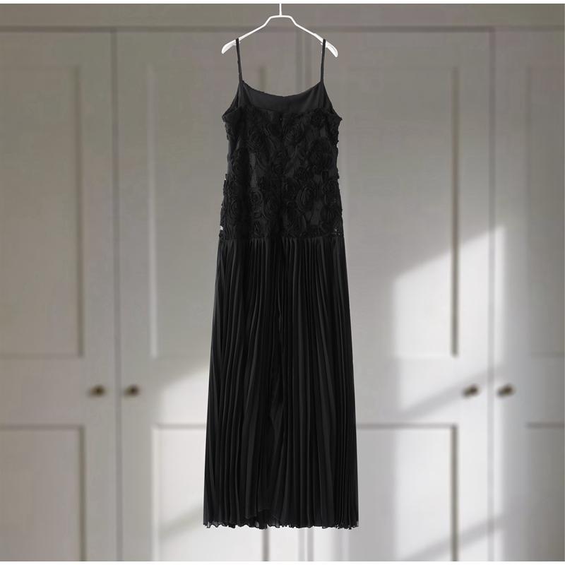 3D Flower Patchwork Long Dress Women Spaghetti Strap Sleeveless Backless Elegant Evening Dresses