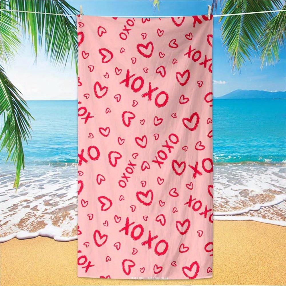 1pc Microfiber Beach Scarf Towel Pink Red Hearts Oversized Quick Dry Lightweight Travel Outdoors Fashion Gift for Her Summer