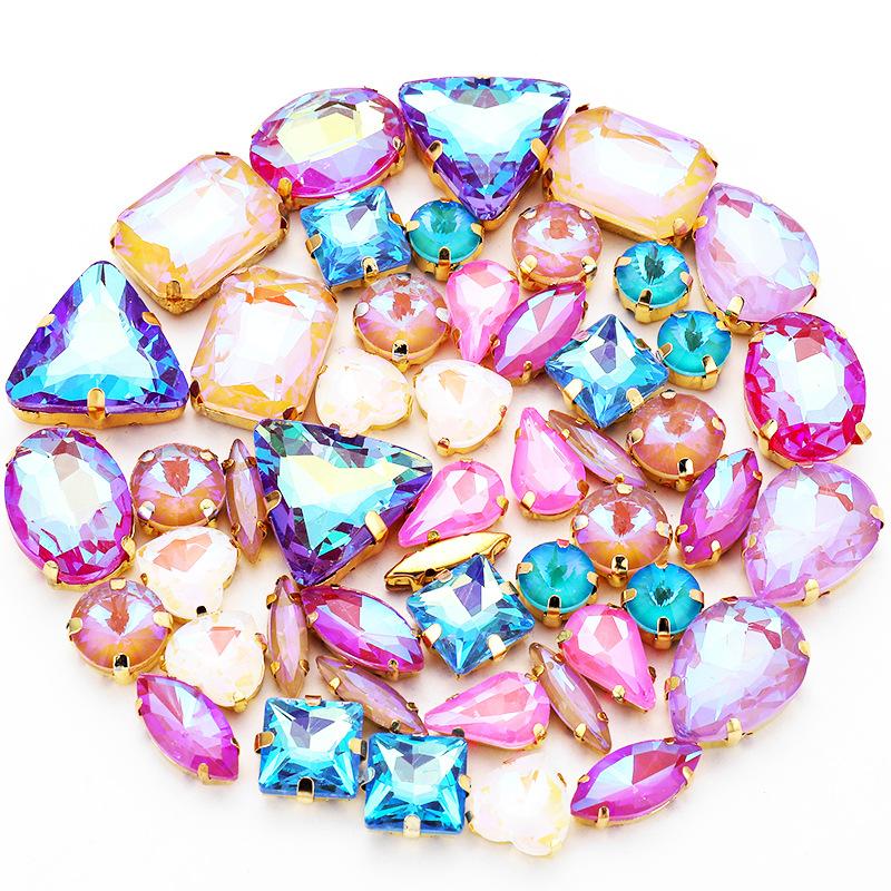 50 Perle di Cristallo a Griffa Singola da Cucire a Mano Trapanino Accessori Fai da Te per Abbigliamento Accessori Matrimonio Trapanino a Griffa da Cucire a Mano con Fori Perline Strass da Cucire