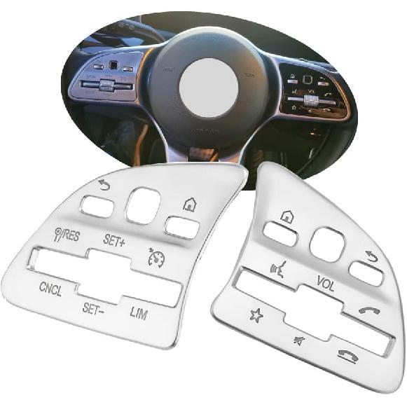

Black Car Steering Wheel Button Cover Trim Sticker lnner Decoration Compatible with Mercedes Benz A B GLA CLA GLS GLE CLS SL (Arrow Model) Silver for 2020+