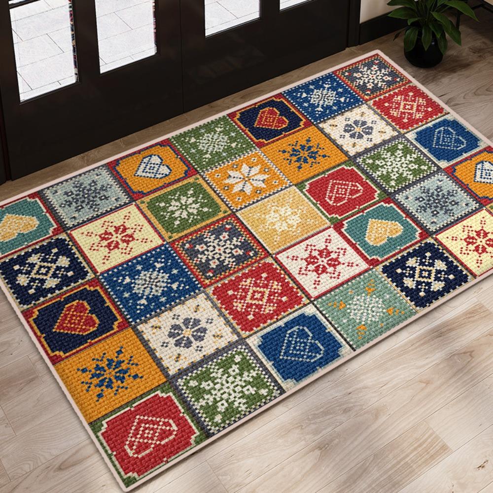 Vintage Patchwork Carpet Colorful Geometric Floral Pattern Rug Mat for Living Room Bedroom Home Decoration Modern Indoor Area