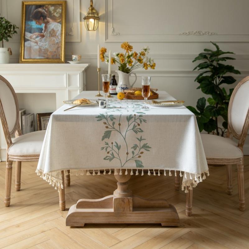 High-Grade High-Grade Broken Flower Tablecloth Cotton And Linen Fabric Thickened Embroidered Waterproof Dining Table Cloth